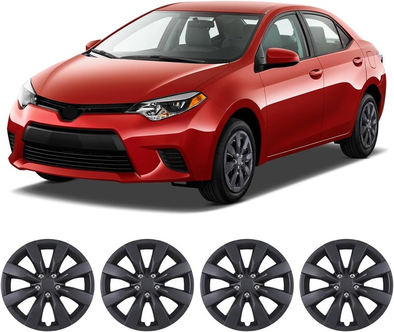 Winjet Hubcaps 16 Inch Wheel Covers for [2009-2019 Toyota Corolla] & [2009-2014 Toyota Matrix], Heavy Duty ABS & PC Material, Only Fit Iron Hub - Steel Wheels(16 Inch Set of 4, Black Matte) - Image 1